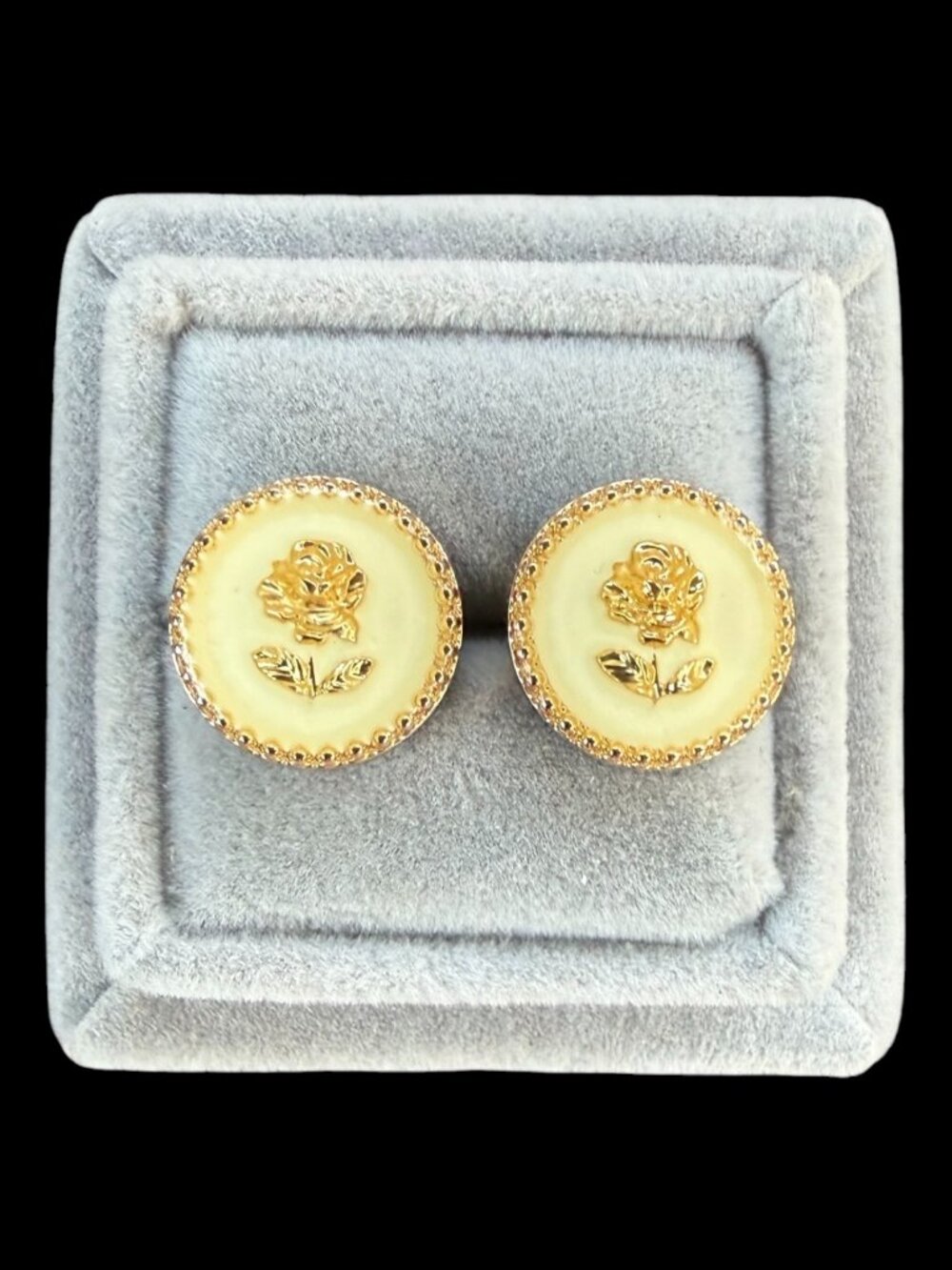 Vintage Style Floral Button Earrings | 15mm Gold Tone Flower Studs | Upcycled Bu
